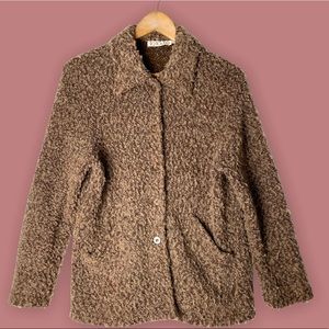 VINTAGE BOUCLÉ CHUNKY BROWN BUTTON DOWN SWEATER WITH SILKY LINED POCKETS🤎 [57]